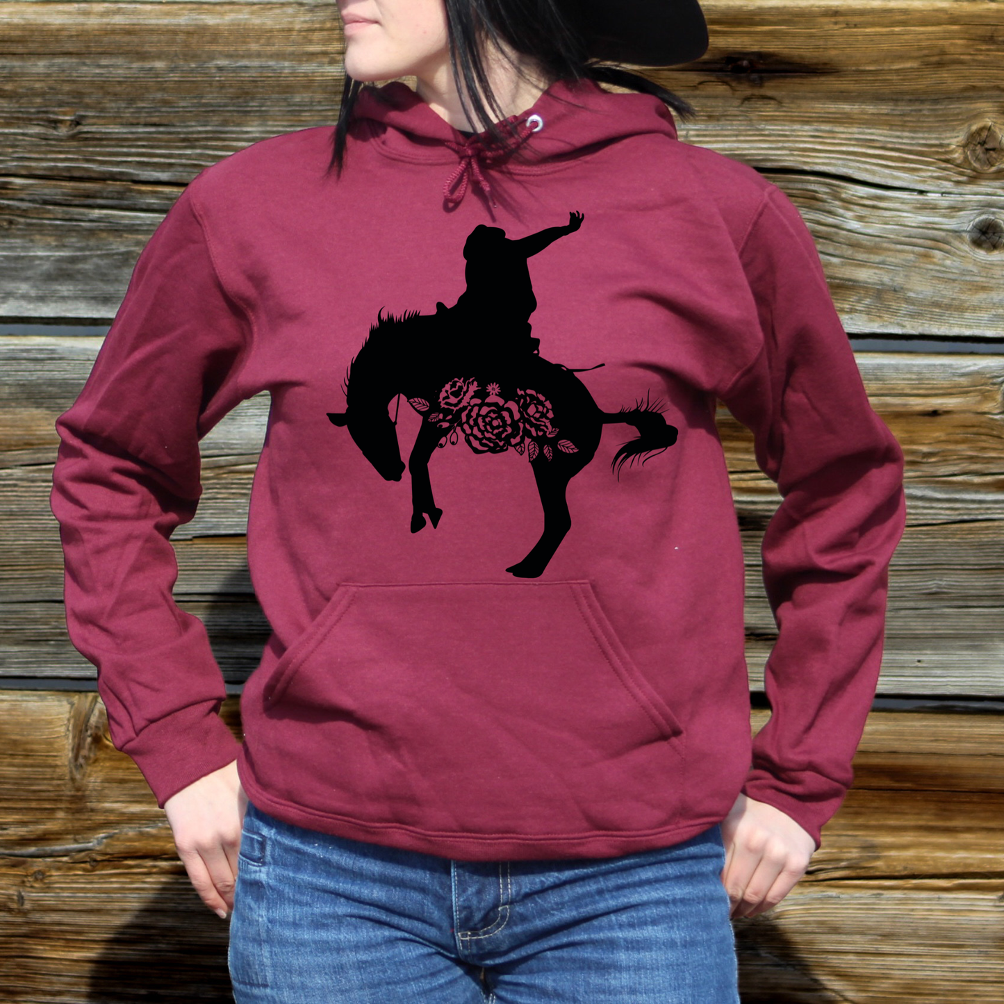 Floral Bucking Horse Black Screen Print Transfer N-6