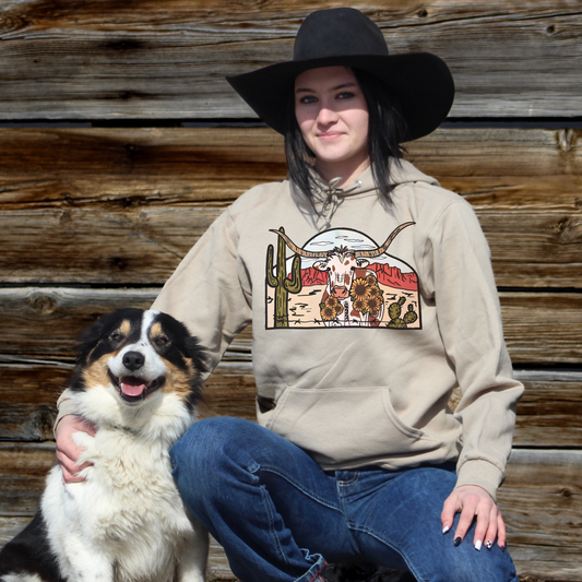 Longhorn with Daisy Sand Hoodie